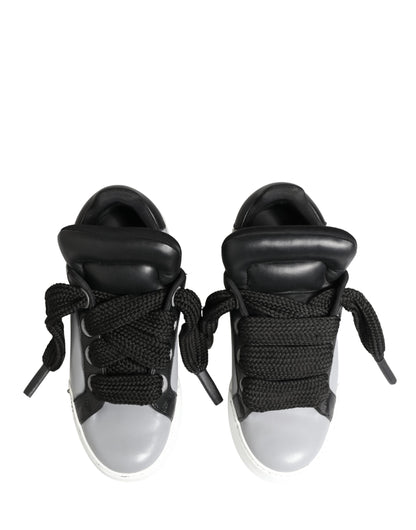 Dolce & Gabbana Gray Leather Low Top Lace Up Sneakers Shoes