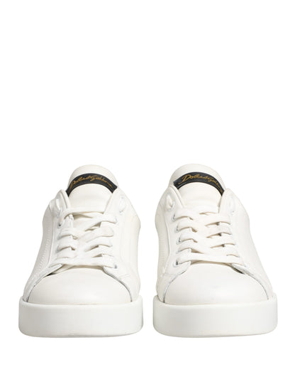 Dolce & Gabbana White Black Portofino Leather Sneakers Shoes
