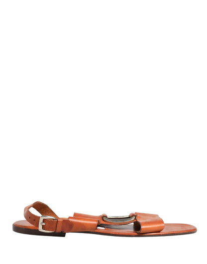 Dolce & Gabbana Brown Leather Flat Sandals Shoes