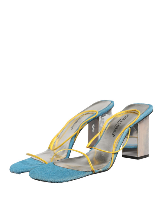 Dolce & Gabbana Multicolor Leather Block Heels Sandals Shoes