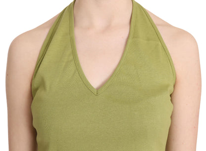 GF Ferre Green Halter Cotton Sleeveless Casual Tank Top Blouse