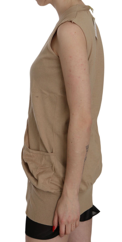PINK MEMORIES Brown 100% Cotton Sleeveless Cardigan Top Vest