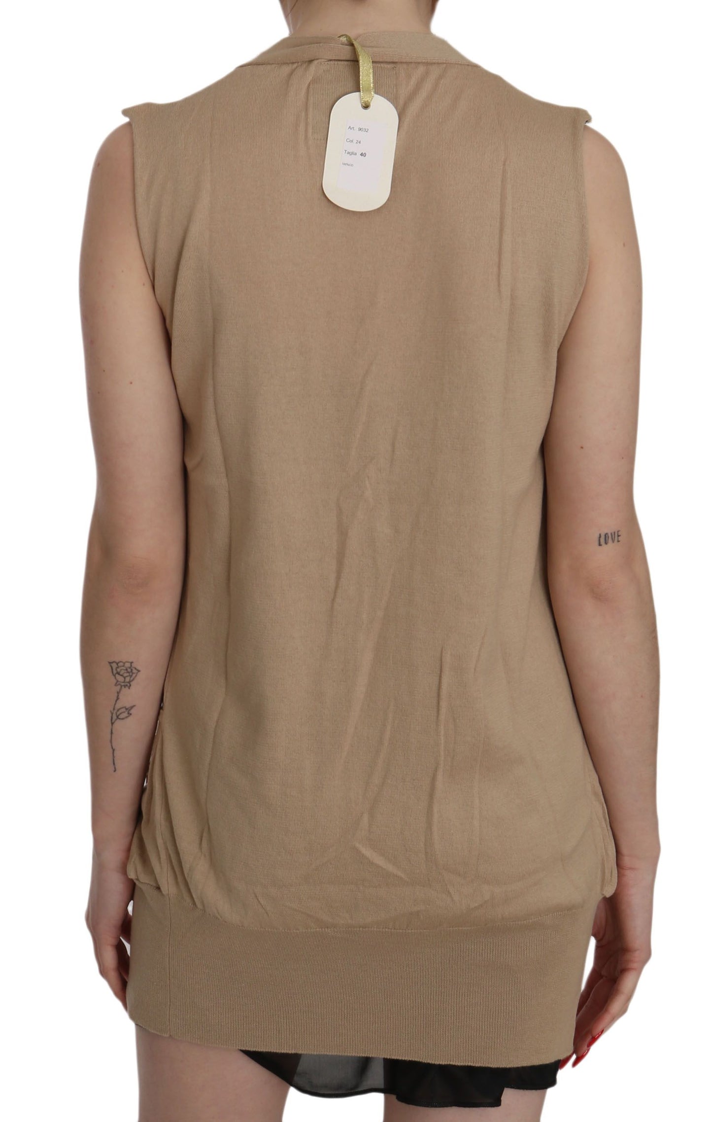 PINK MEMORIES Brown 100% Cotton Sleeveless Cardigan Top Vest