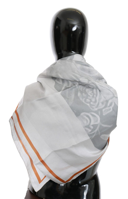 Costume National Gray Red Silk Shawl Foulard Wrap Scarf