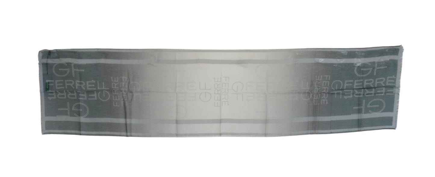 GF Ferre Gray Wool Viscose Foulard Patterned Branded Scarf