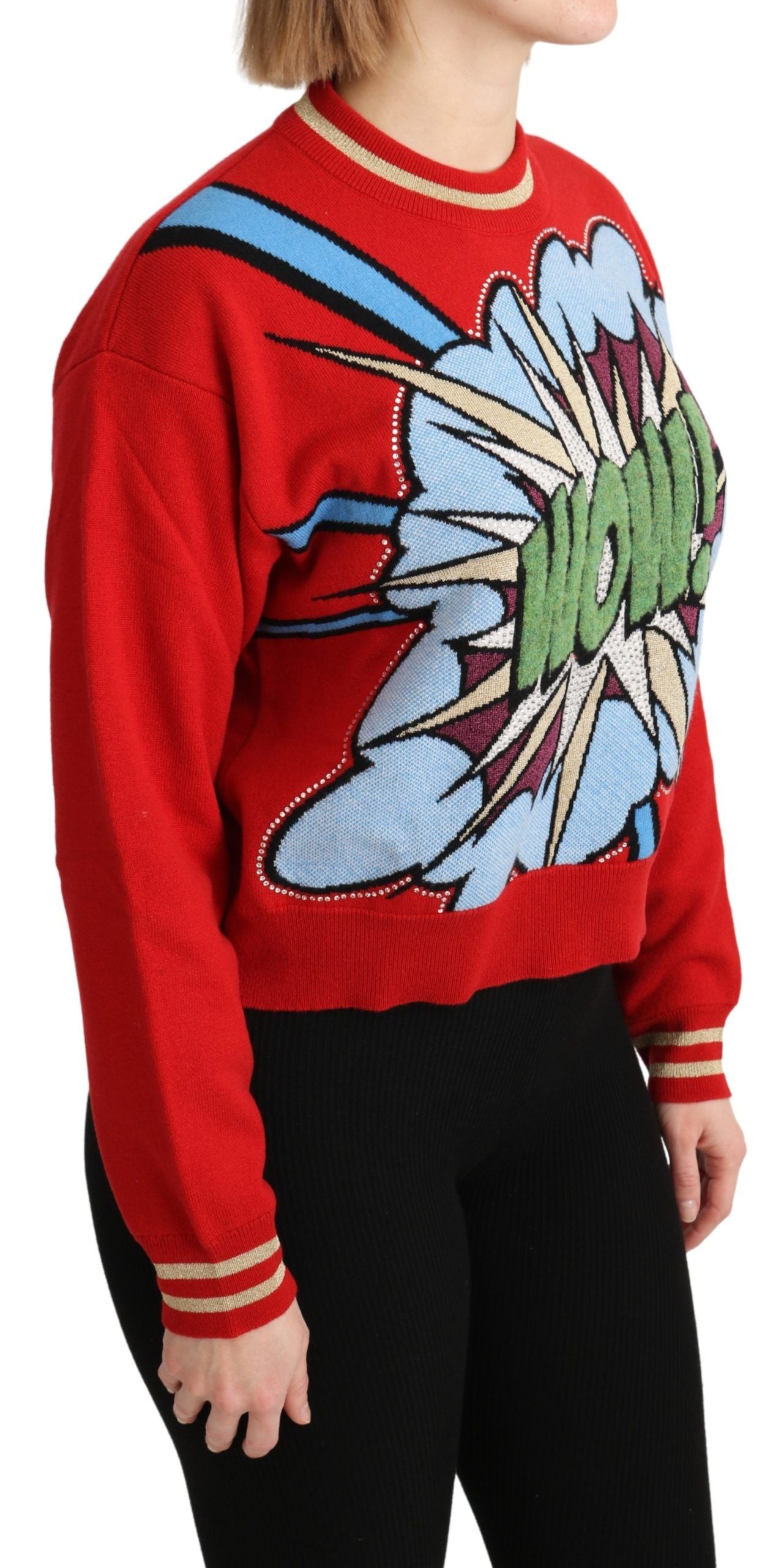 Dolce & Gabbana Red Knitted Cashmere Cartoon Top Sweater