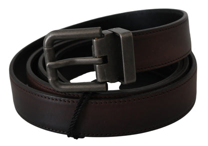 Dolce & Gabbana Solid Brown Leather Gray Buckle Belt
