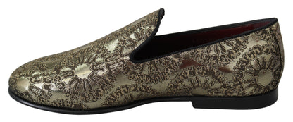 Dolce & Gabbana Gold Jacquard Flats Mens Loafers Shoes