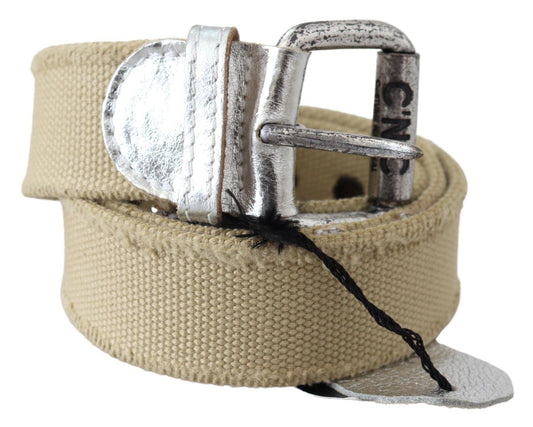 Costume National Beige Cotton Rustic Logo Buckle Belt