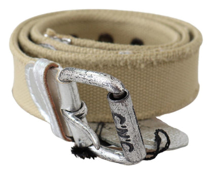 Costume National Beige Cotton Rustic Logo Buckle Belt