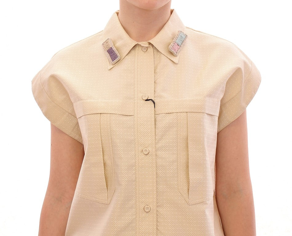 Andrea Incontri Beige Sleeveless Blouse Top