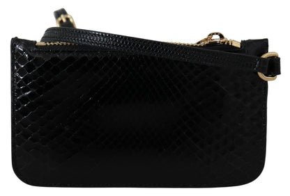 Dolce & Gabbana Black Leather Coin Purse Wristlet Mirror Agnese Wallet