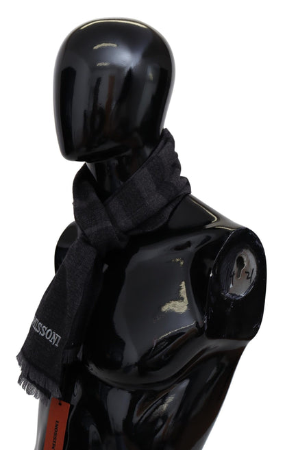 Missoni Black Striped Wool Unisex Neck Wrap Scarf