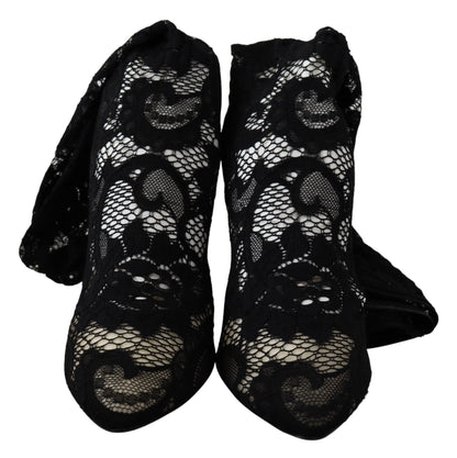 Dolce & Gabbana Black Taormina Lace Socks Boots Shoes Pumps
