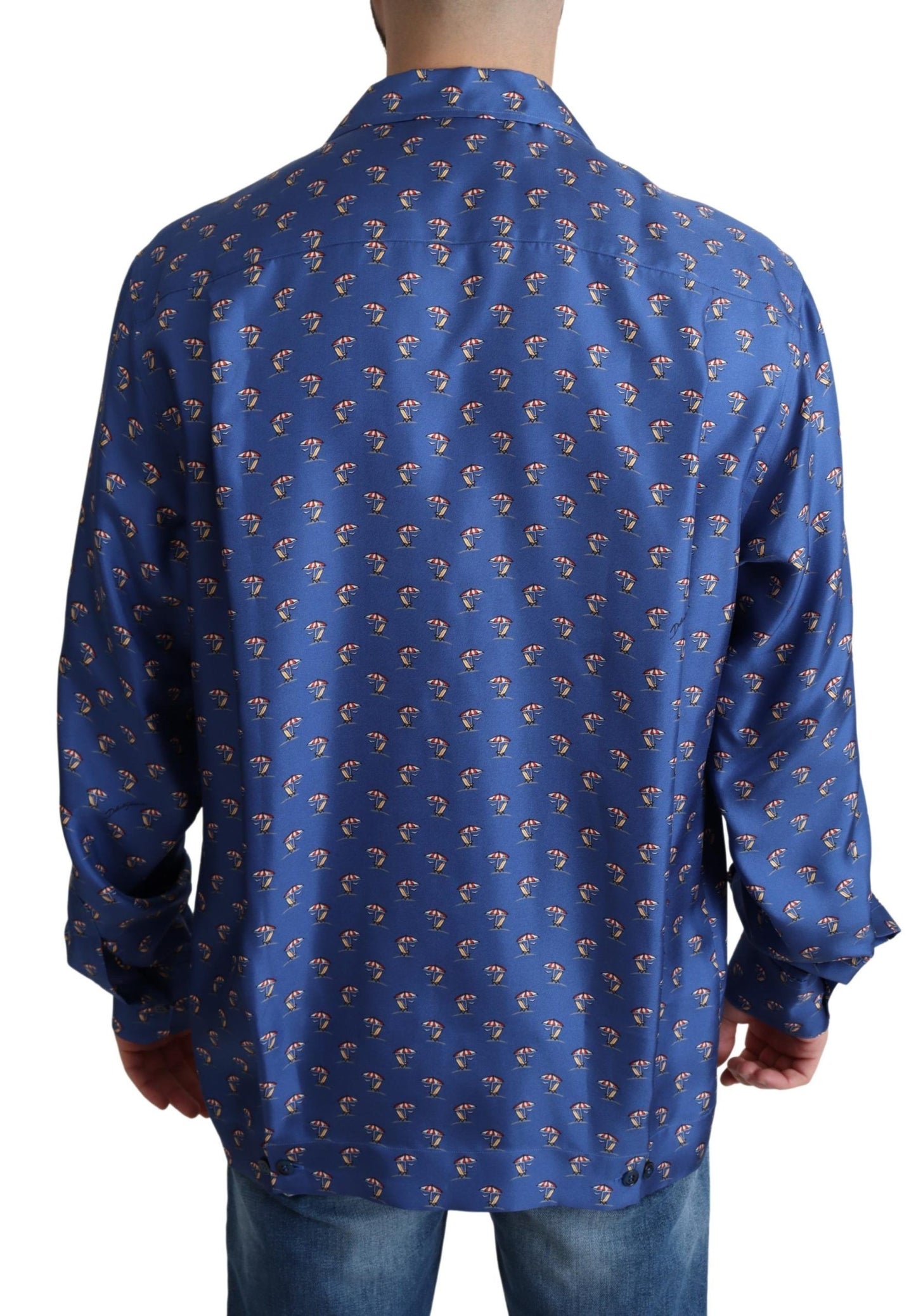 Dolce & Gabbana Blue Beach Chair Umbrella Print Silk Shirt