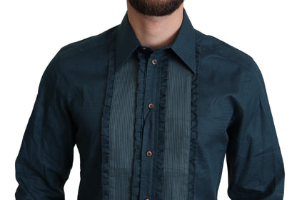Dolce & Gabbana Blue Placket Cotton Dress Formal Shirt
