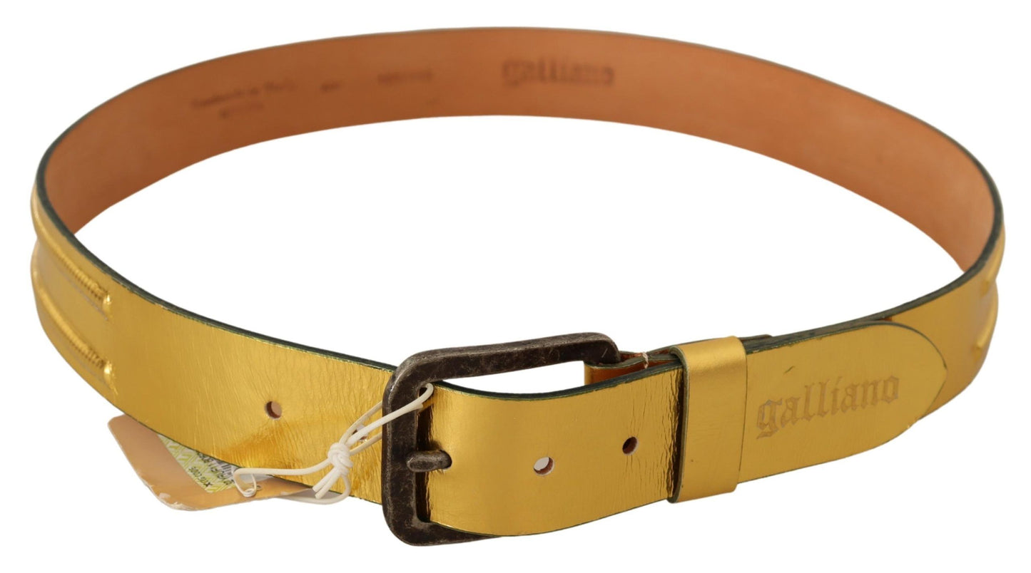 John Galliano Gold Genuine Leather Rustic Silver Buckle Waist Belt