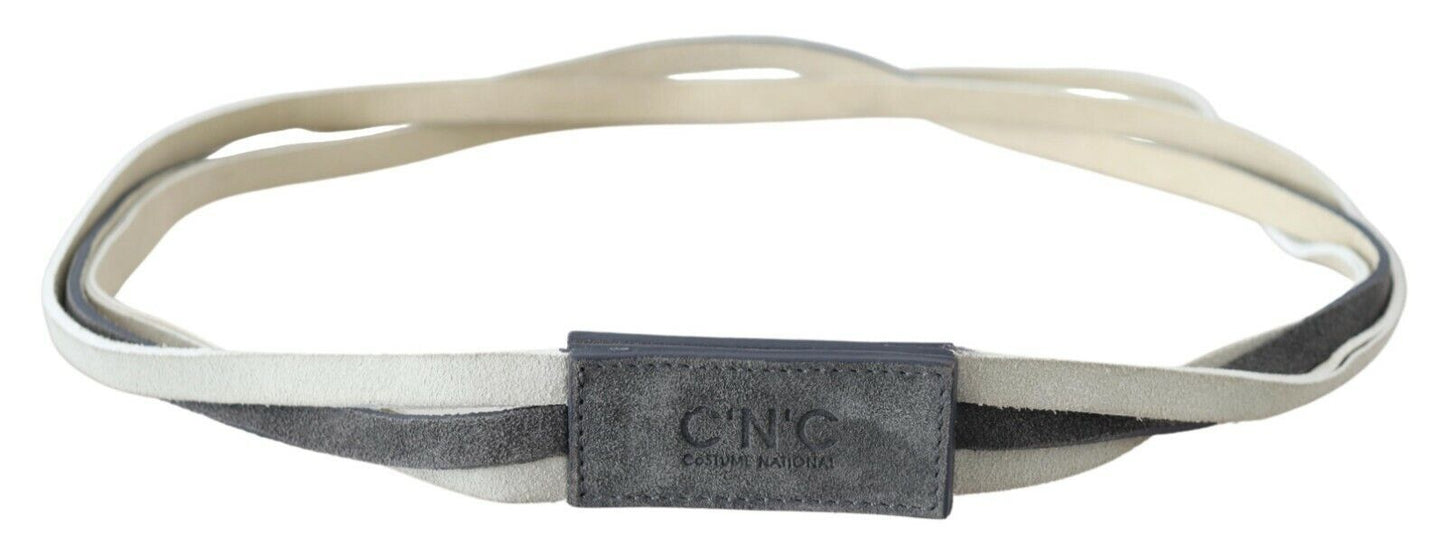 Costume National White Velvet Square Logo Design Waist Belt