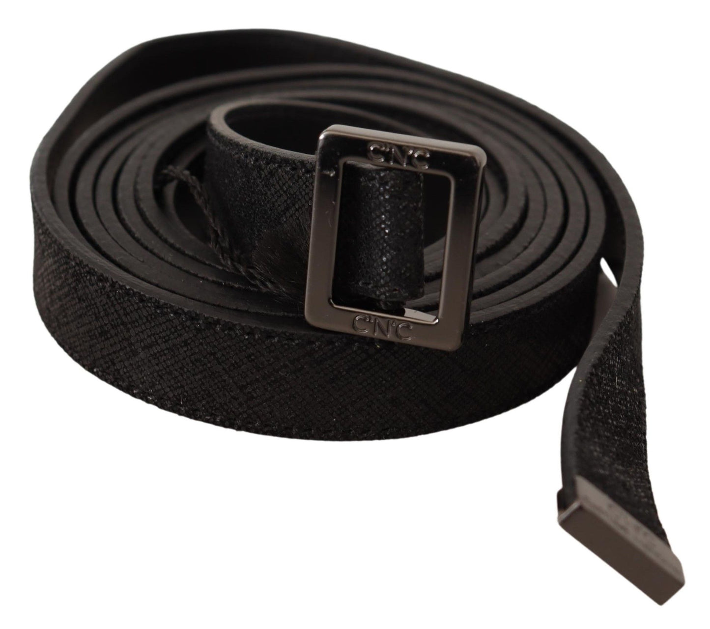 Costume National Black Leather Metal Buckle Waist Belt