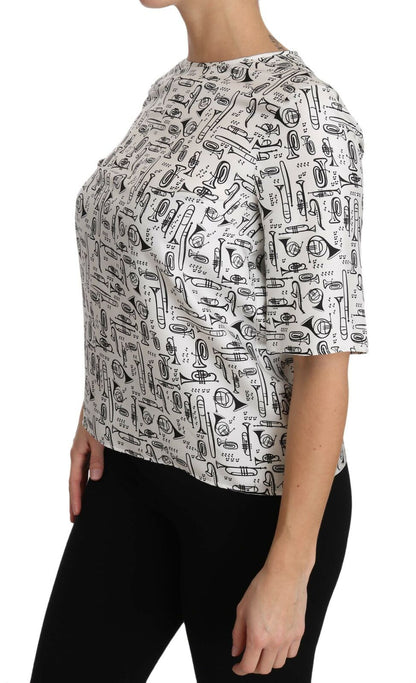 Dolce & Gabbana White Musical Instruments Print Blouse