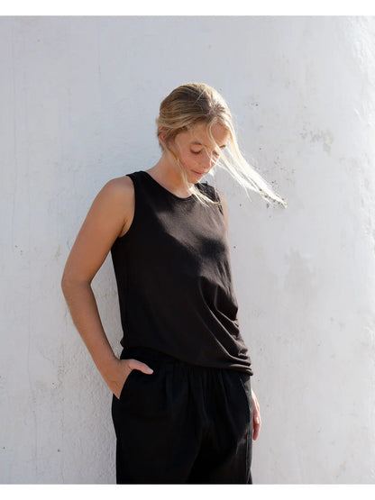 109 Teix Draped Tank Top in the Softest Bamboo Jersey BLACK