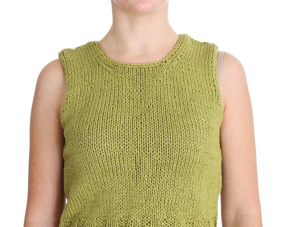 PINK MEMORIES Green Cotton Blend Knitted Sleeveless Sweater
