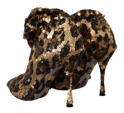 Dolce & Gabbana Gold Leopard Sequins Heels Boots Shoes