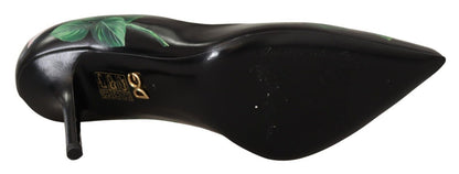 Dolce & Gabbana Black Leather Roses High Heels Pumps Shoes