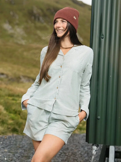 Women's Organic Cotton Pyjama Shorts Sage Stripes
