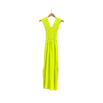 736 Albazer Gathered V-Neck Dress in   Black Organic Cotton