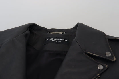 Dolce & Gabbana Black Leather Biker Coat Zipper Jacket
