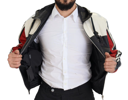 Dolce & Gabbana Black Leather Hooded Blouson Coat Jacket