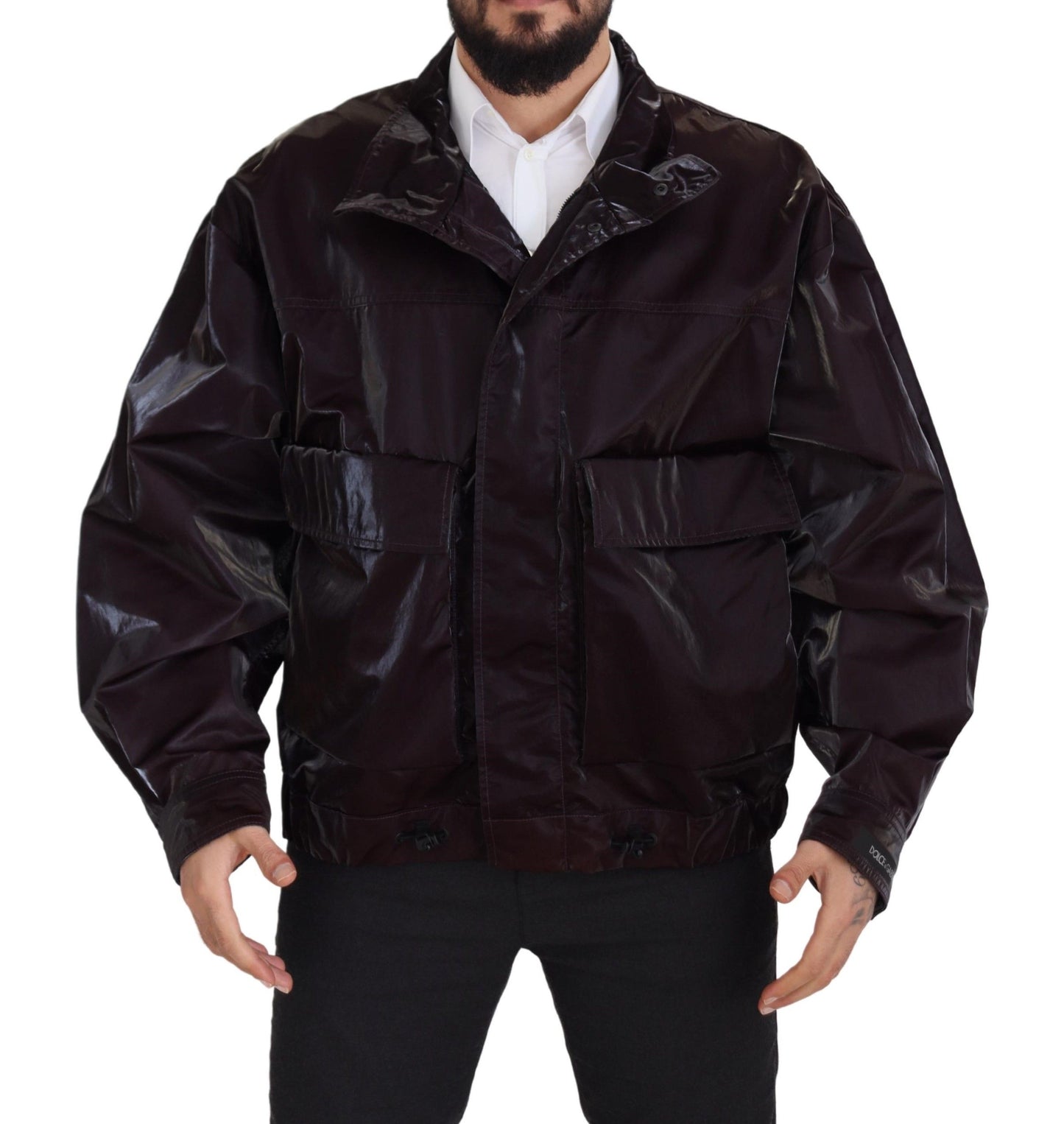 Dolce & Gabbana Bordeaux Nylon Collared Men Coat Jacket