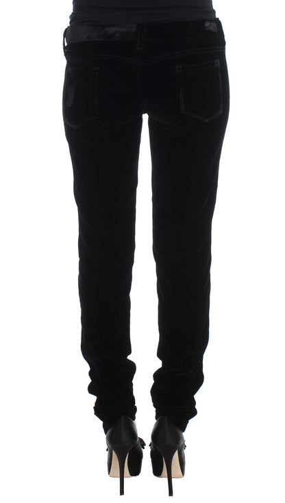 Ermanno Scervino Black Viscose Blend Velvet Slim Fit Pants