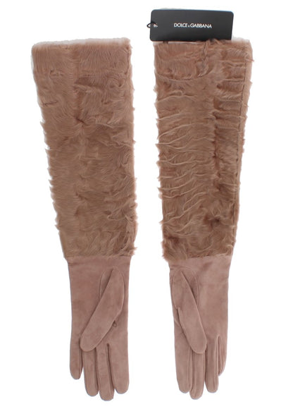 Dolce & Gabbana Beige Suede Xiangao Fur Elbow Gloves