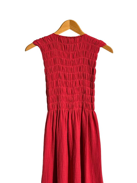 735 Alber Gathered Dress in Organic Cotton Muslin    Red