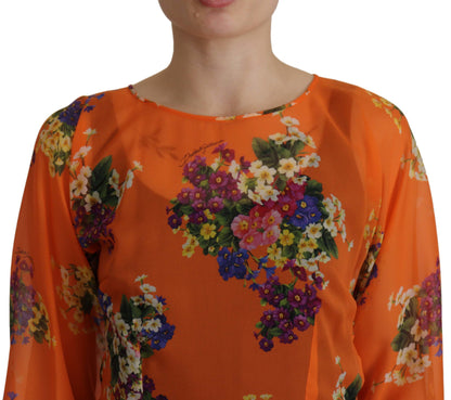 Dolce & Gabbana Orange Floral Print Long Sleeve Blouse