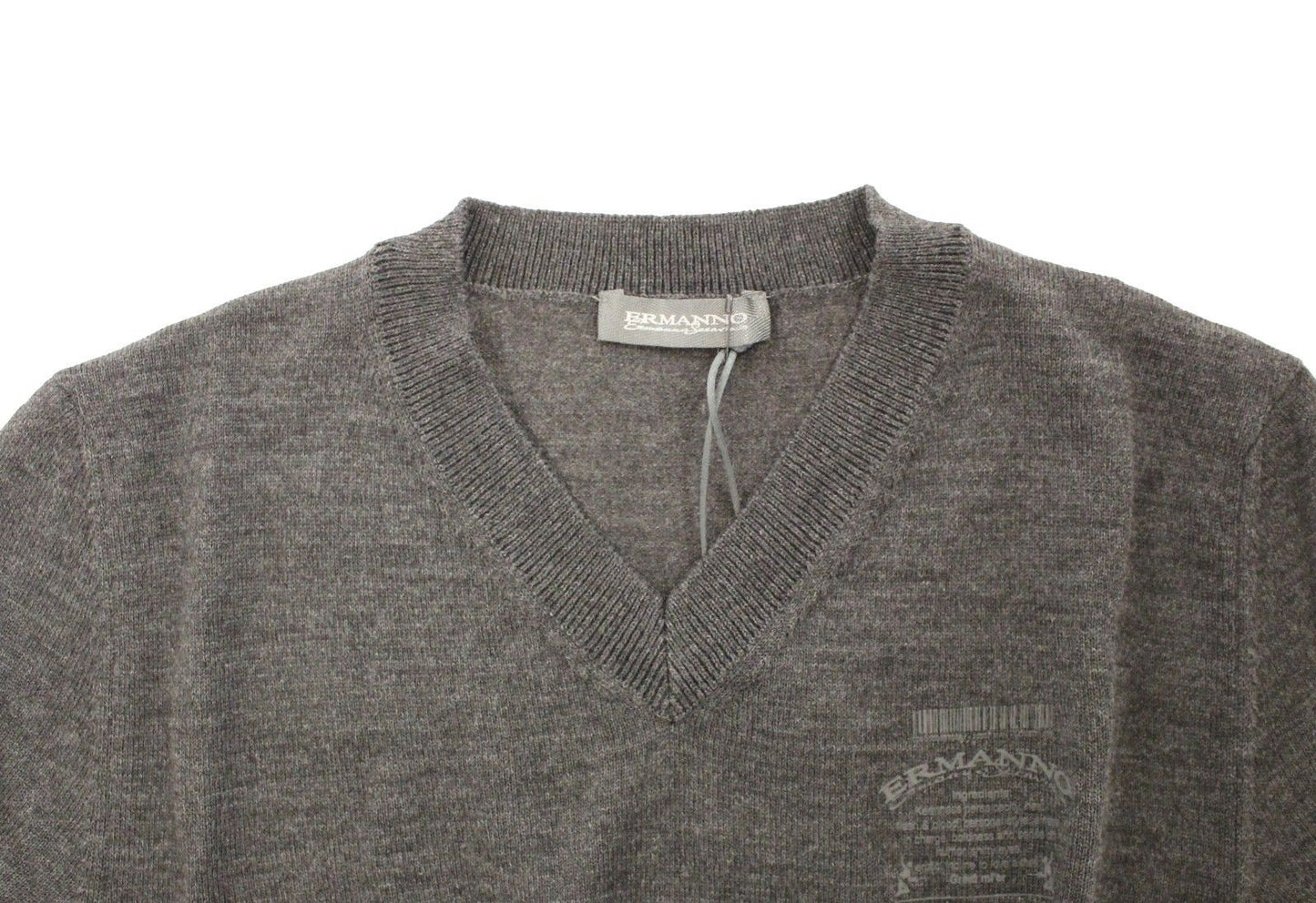 Ermanno Scervino Gray Wool Blend V-neck Pullover Sweater