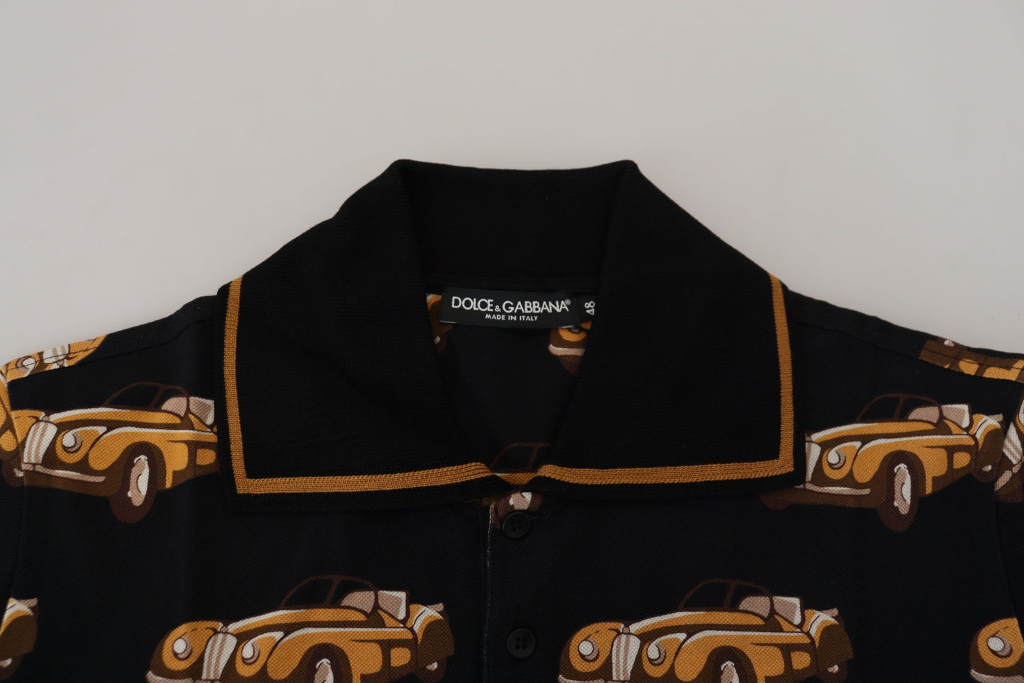 Dolce & Gabbana Black Car Print Short Sleeve Polo T-shirt