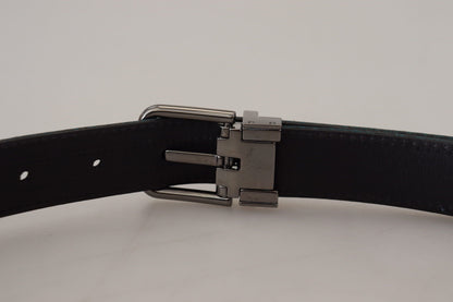 Dolce & Gabbana Blue Jacquard Moire Silver Metal Belt Men