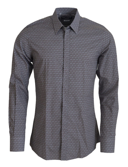Dolce & Gabbana Gray Brown GOLD Slim Fit Dress Formal Shirt