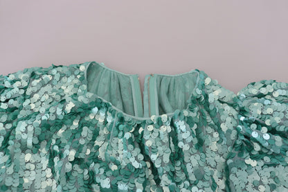 Dolce & Gabbana Blue Sequined Pleated Aline Midi Nylon Dress