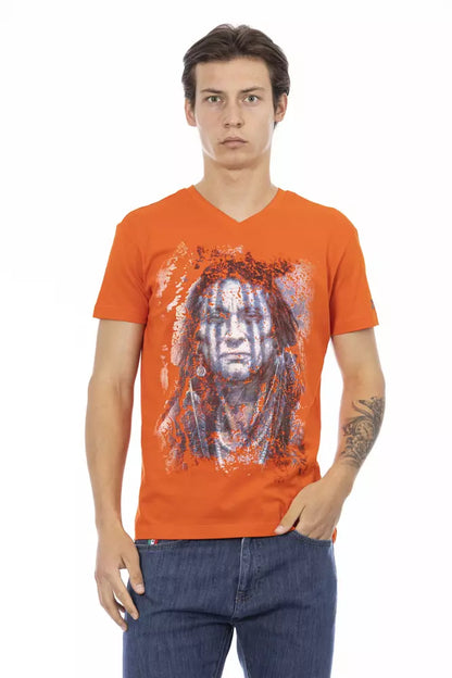 Trussardi Action Orange Cotton Men V-Neck T-Shirt