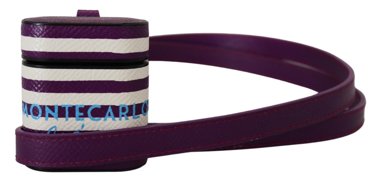 Dolce & Gabbana Purple Leather Strap Gold Metal Logo Airpods Case