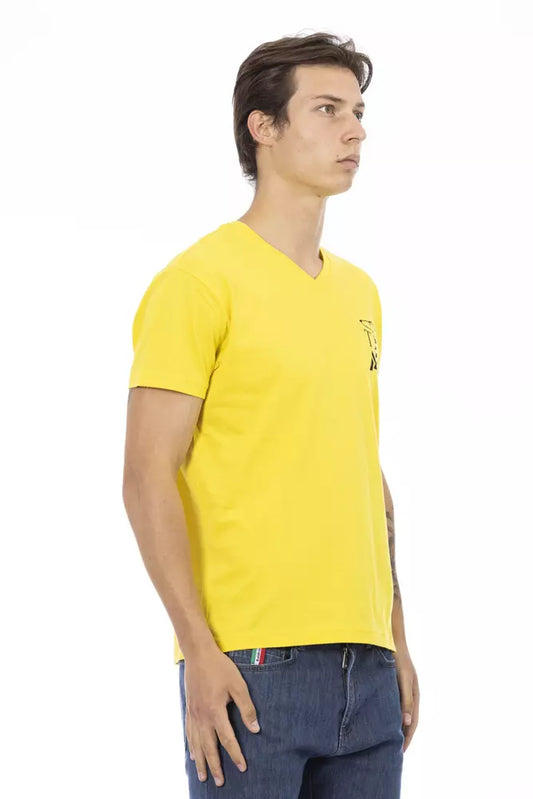 Trussardi Action Yellow Cotton Men V-Neck T-Shirt