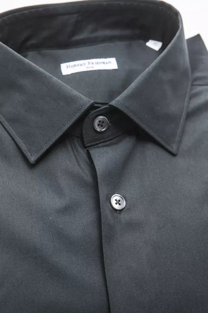 Robert Friedman Black Cotton Men's Slim Shirt
