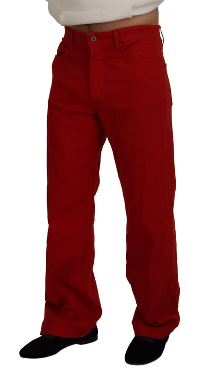 Dolce & Gabbana Red Cotton Straight Fit Men Denim Jeans