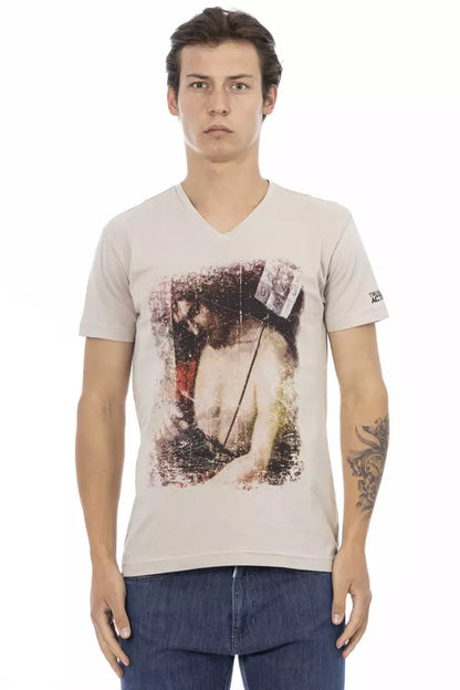 Trussardi Action Beige Cotton Men V-neck T-shirt