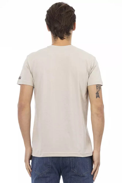 Trussardi Action Beige Cotton Men V-neck T-shirt