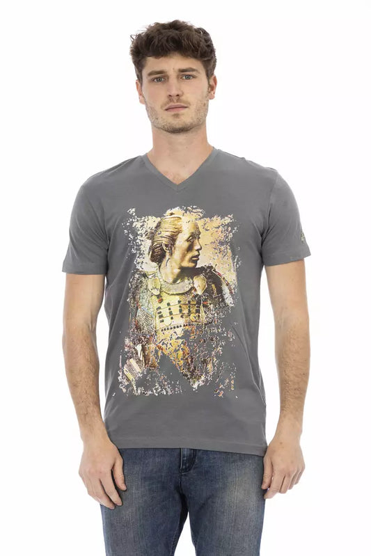 Trussardi Action Gray Cotton Men's V-Neck T-Shirt